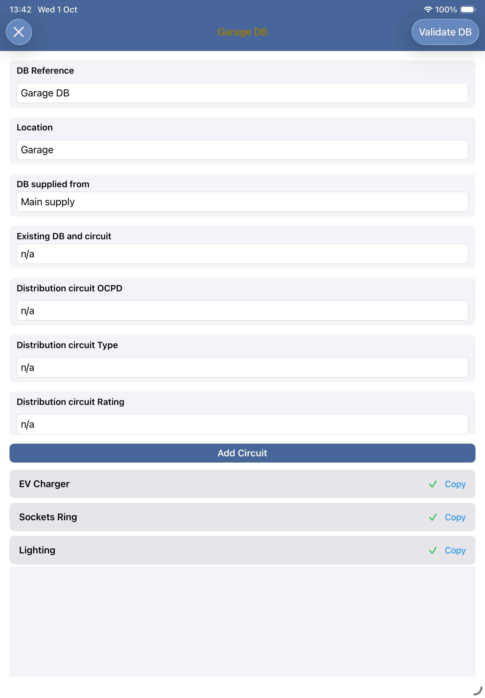 Sparta Certs Multiple Electrical Circuits Management - Circuit Testing Interface